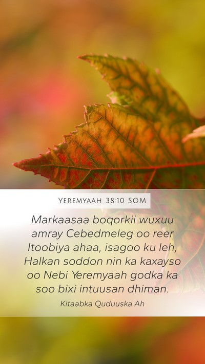 Yeremyaah 38:10 SOM Mobile Phone Wallpaper - Markaasaa boqorkii wuxuu amray Cebedmeleg oo reer - Mobile Bible Verse Wallpaper