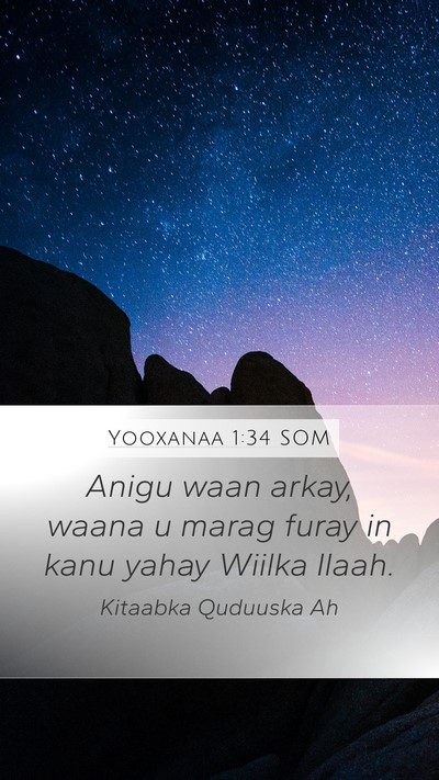 Yooxanaa 1:34 SOM Bible Verse Image